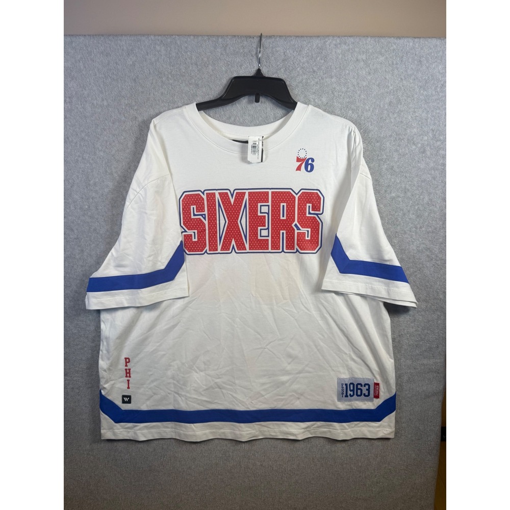 The Wild Collective Philadelphia 76ers NBA Drop Shoulder Shirt White XL New